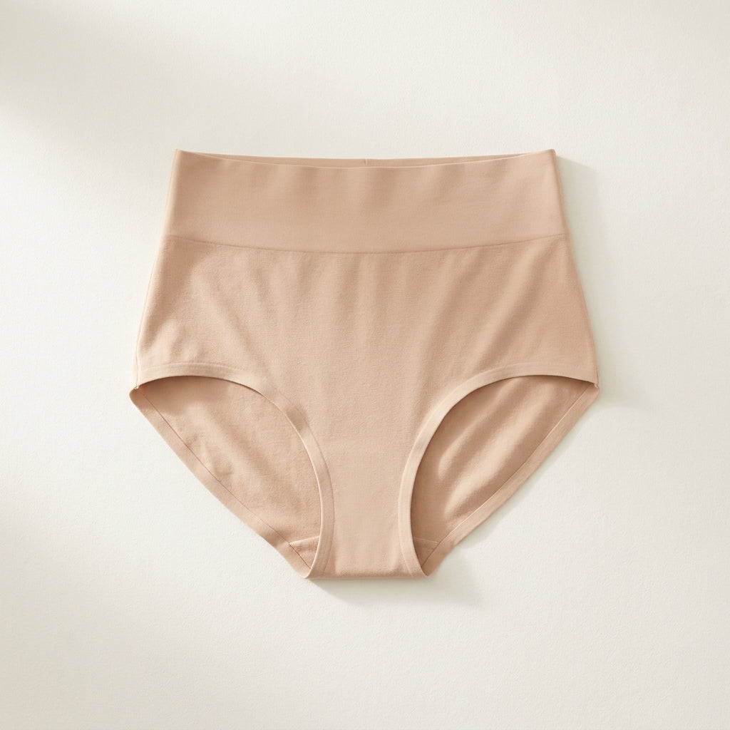 High-waisted smoothing support brief in Nude, laid flat